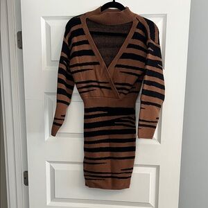 Striped Brown and Black Mini Dress medium